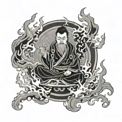 The Holy Spirt In Front With Flames At The Background In Black&grey