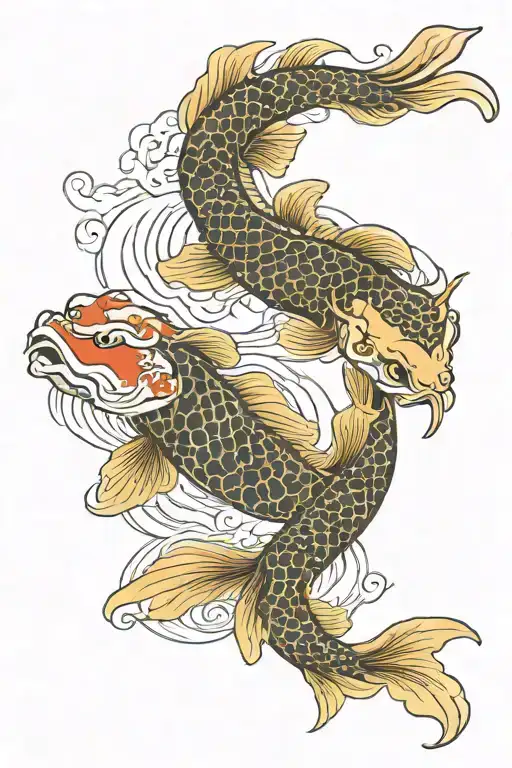One Koi Up And One Koi Down In A Japanese Whirl And A Dragon Hesd