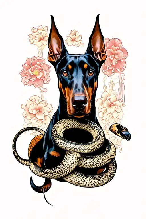 Doberman With Snake