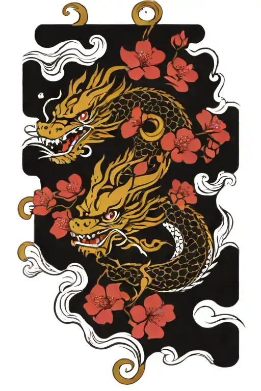 Japanese Dragon Sakura Blossom And Wave