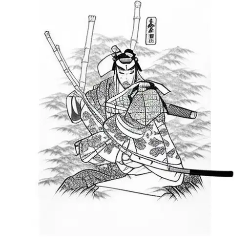 Samurai Silhouette In Bamboo Forest