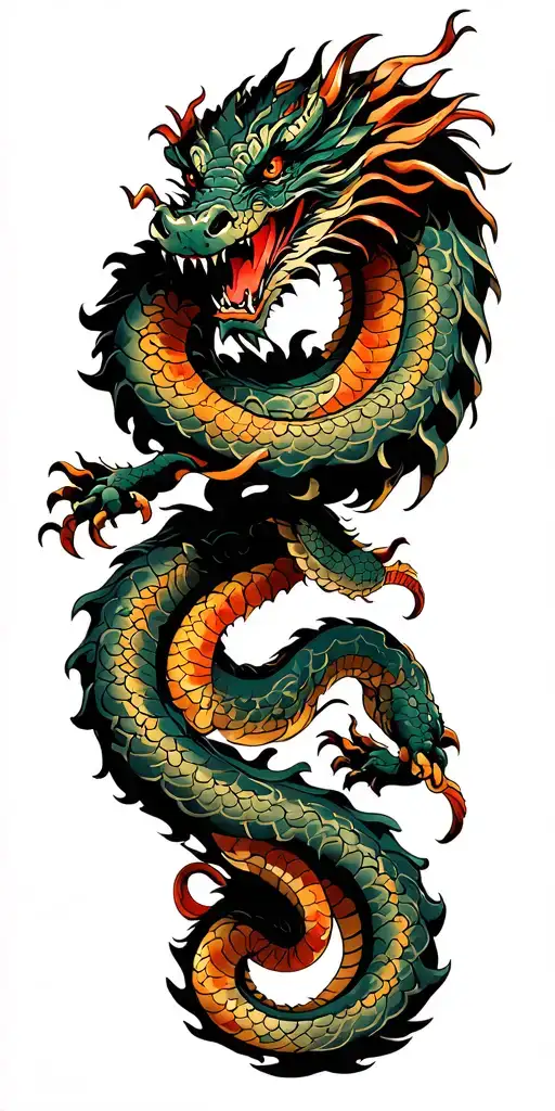 Dragon Wrapped With A Snake Coiled