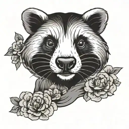 A Black And White Design Of A Frontal Badger's Face In A Old Japanese Style