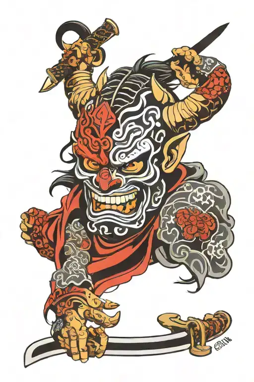 Japanese Oni Mask With Katana