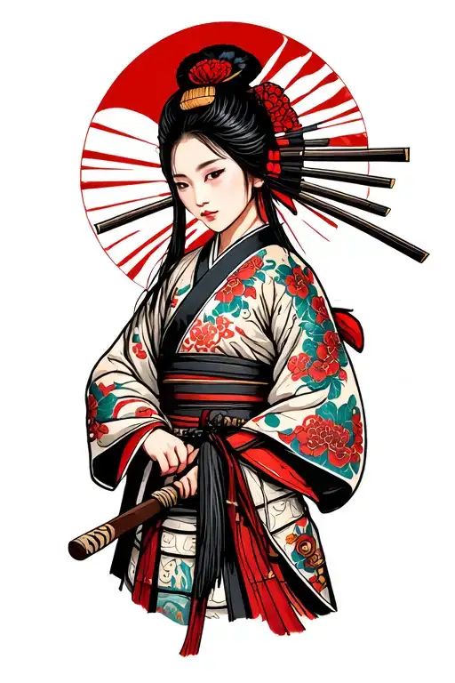 Japanese Samurai Warrior Woman Wearing