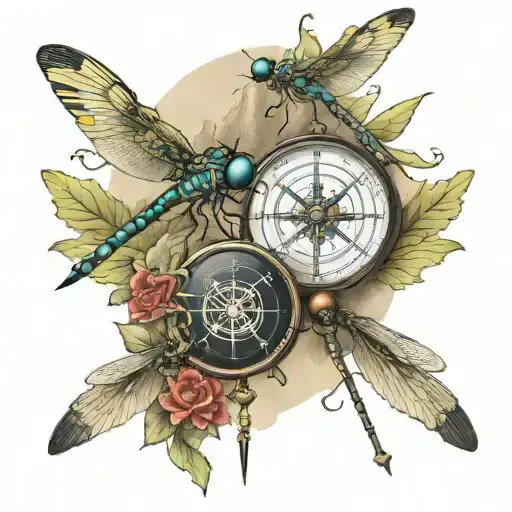 Compass 3 Dragonflies Water Mountains