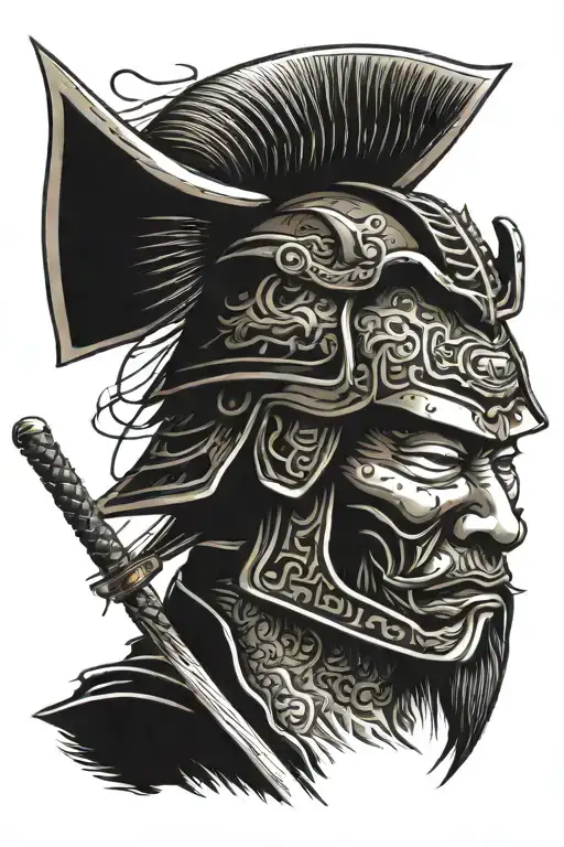 Samurai Helm And Katana In The Front