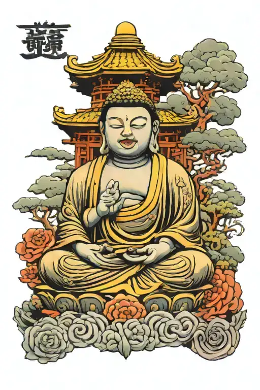 Temple Behind A Large Buddha