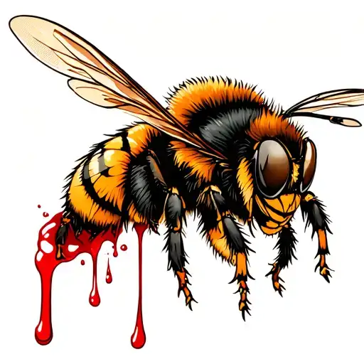 Cartoon Female Honey Bee Stinging Arm With Blood Coming Off The Stinger