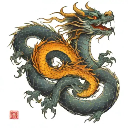 One Large Dragon And 2 Small Dragons