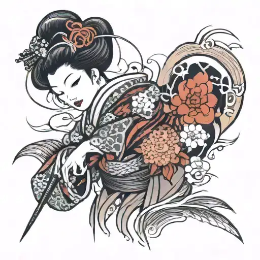 Geisha Stabbing A Heart Beat Line