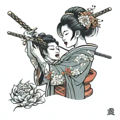 Geisha Stabbing A Heart Symbolizing Love