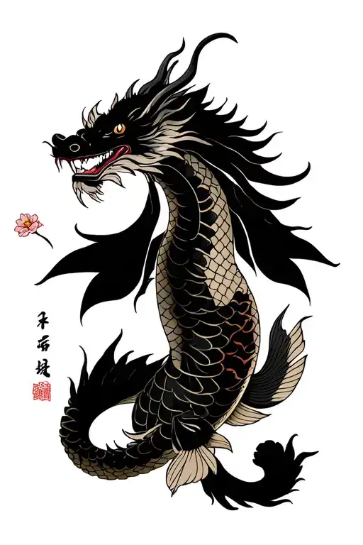 Flowers Carp Dragon