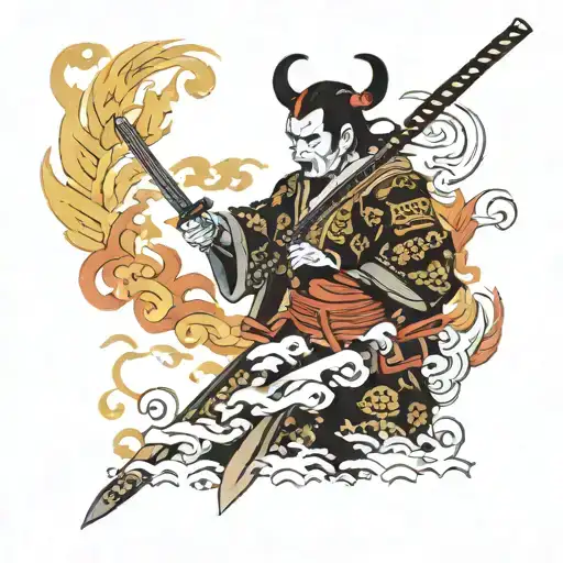 Samurai With A Katana Among Demons