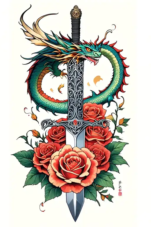 Deadric Dagger Stabbed Into A Bed Of Roses With A Dragon Flying Around The Dagger