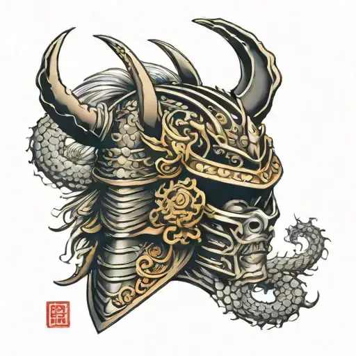 Samurai Helmet Surrounded By Dragon