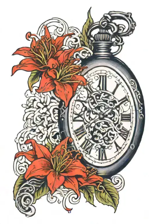 Broken Old Watch And Red Lycoris Radiata