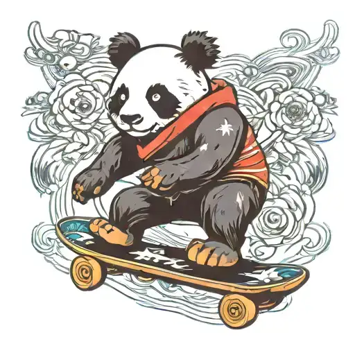Panda Riding A Skateboard Deck