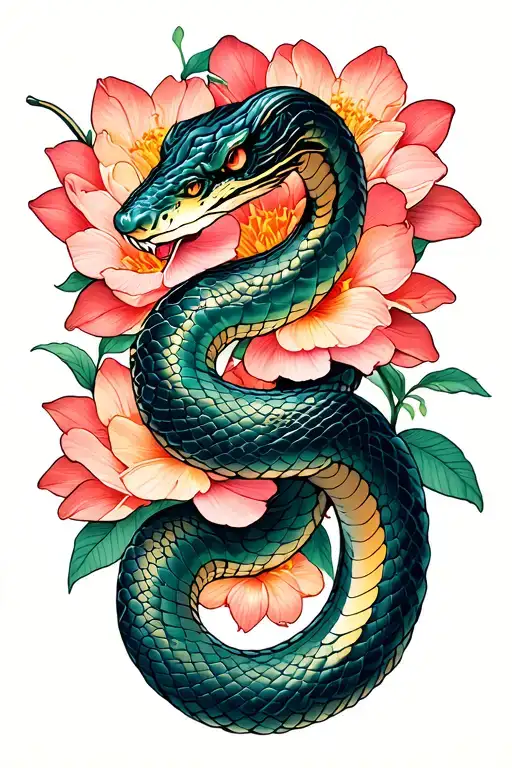 Snake And Flowers