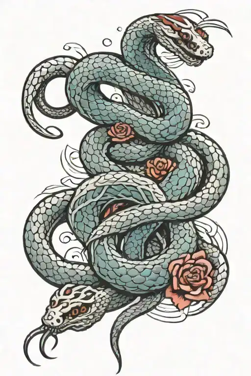 Daggers Piercing Heart Wrapped By A Snake