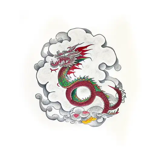 Dragon And Japanese Temple