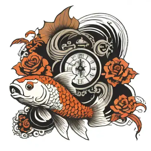 Koi Fish With Clock
