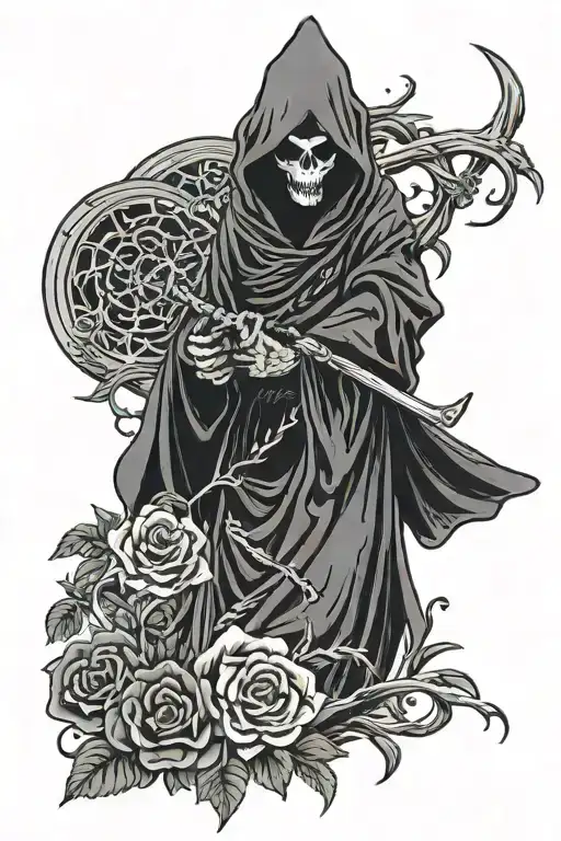 Grim Reaper Holding Black Roses