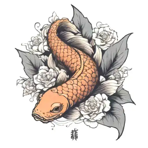 A Koi Fish And A Flower Engulfed In Human Ribs