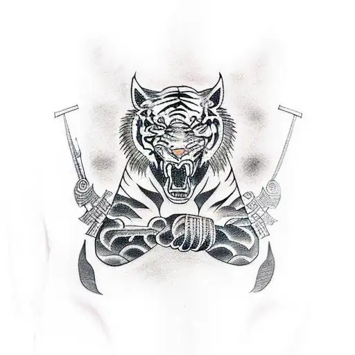 Samurai Sleeve Tattoo With Temple And Shotokan Tiger