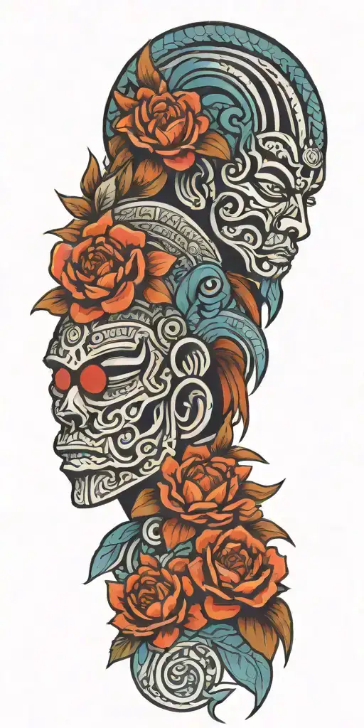 Mayan Warrior Flowers Water Mayan Tribal Pattern