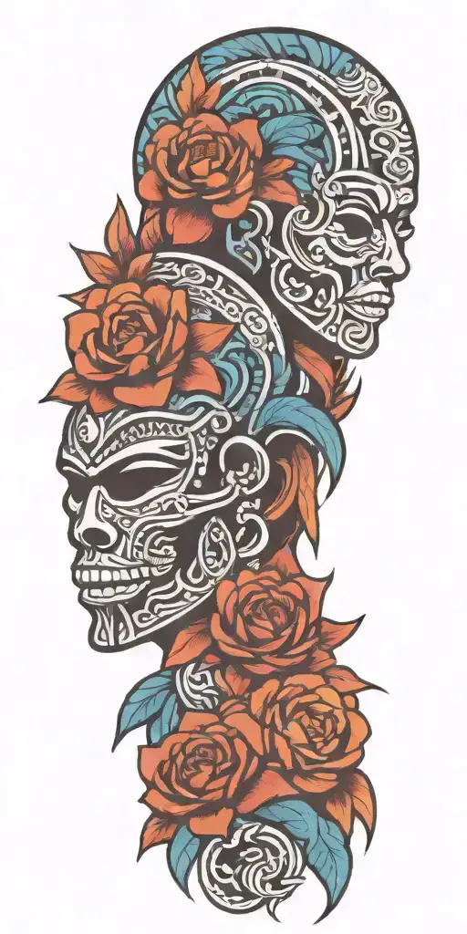 Mayan Warrior Tongue Flowers Water Mayan Tribal Pattern