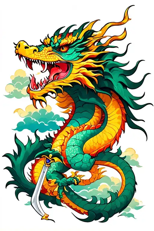Dragon With A Sword And Clouds
