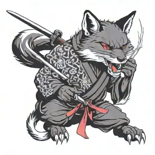 Fox Holding Katana In His Mouth