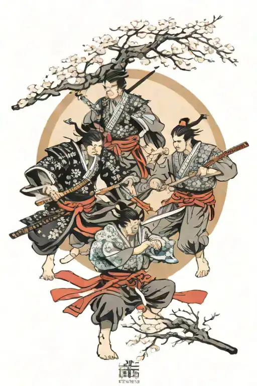 Samurai Fight In Front Of Sakura Under The Bloody Moon