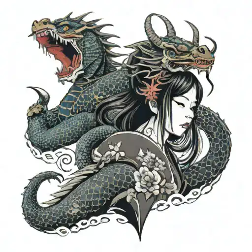 Japanese Girl With Dragon Mask
