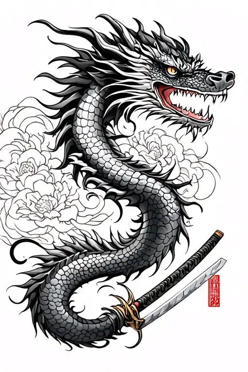 Dragon Katana And Tribal