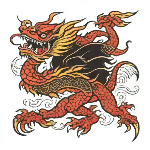 Flying Japanese Dragon With Moustache