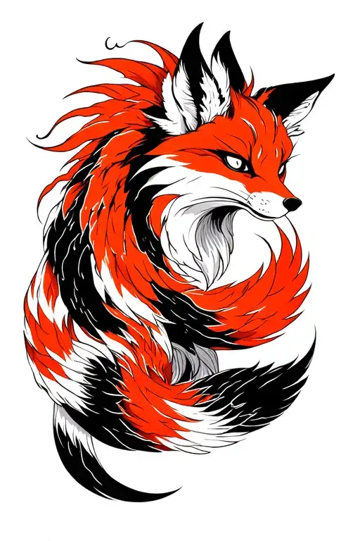Simple Japanese Traditional Style Tattoo Of A Nine Tailed Fox