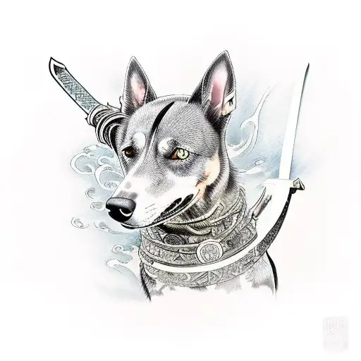 Kelpie Dog With Katana Sword