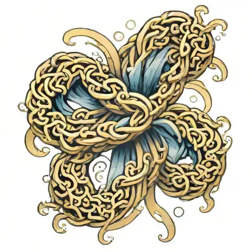 Chain And Water Wrapping Around A Staff Intertwined