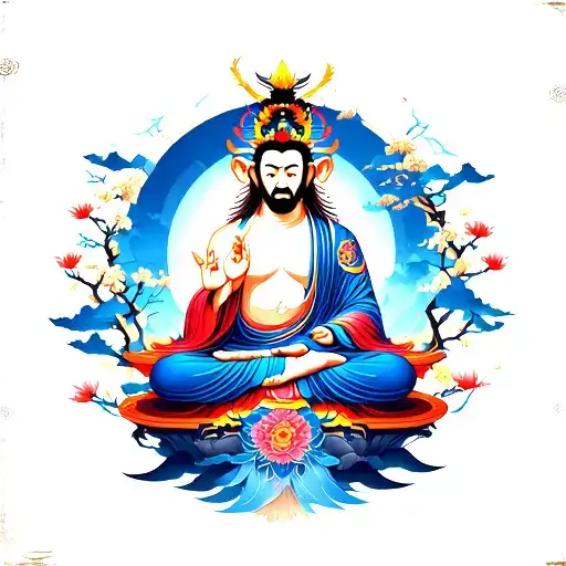 Monkey King As Buddha And Jesus All As One Sitting Upon The Peak Of Life