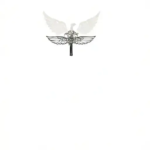 Christian Cross With Wings And Flowers