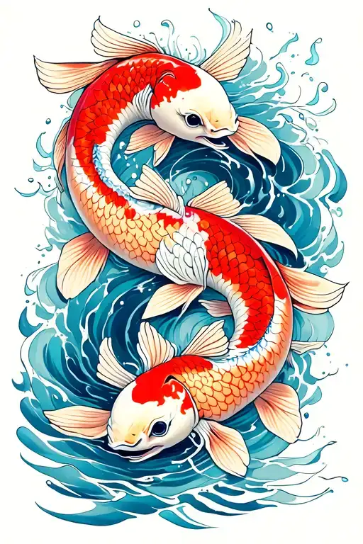 3 Koi Fish Swimming Upstream