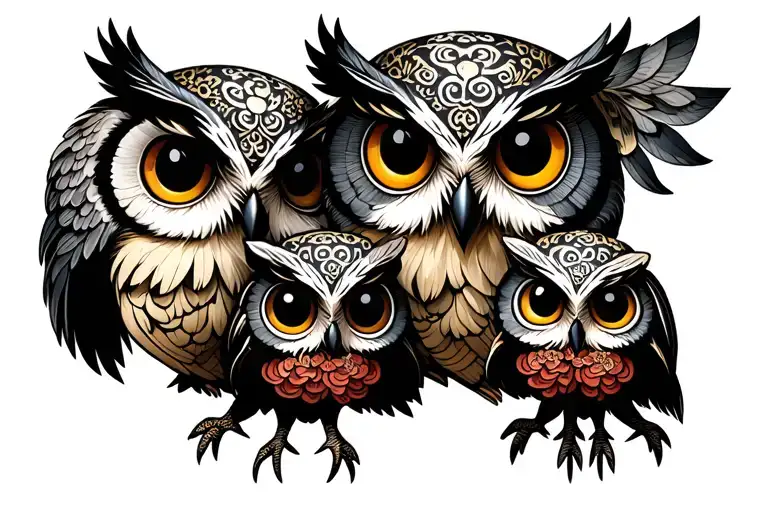 Owl With 2 Baby Owl Holding