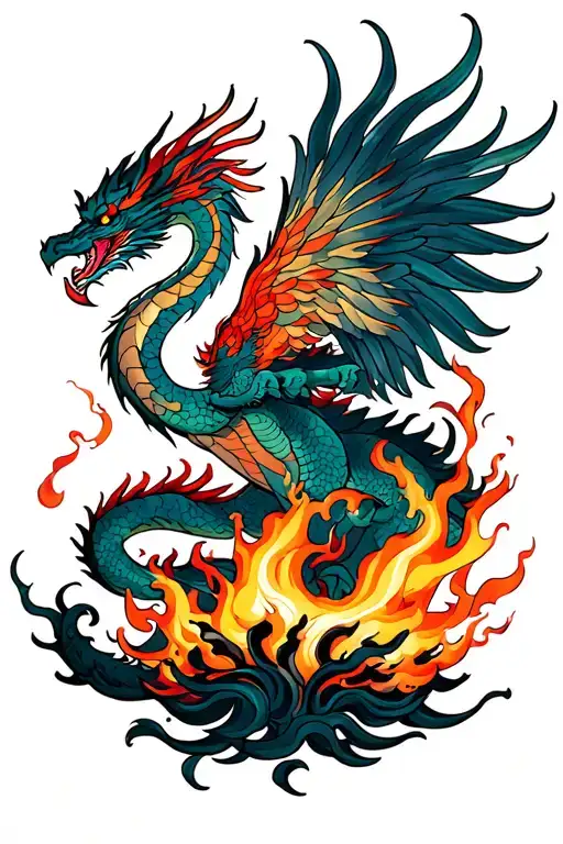 Dragon Holding A Phoenix Rising From The Ashes