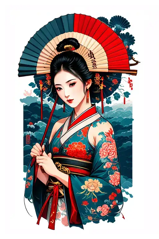 Chinese Asian Woman Martial Arts With Fans