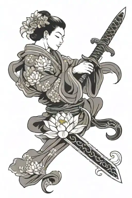 Hand Holding A Sword In Lotus Flower Growing