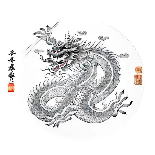 Chinese Dragon With Waves