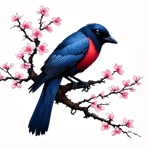 Sakura Tree With Crows
