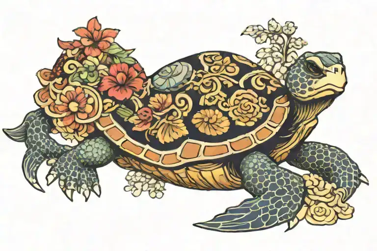 Turtle With Globe On Shell Pattern
